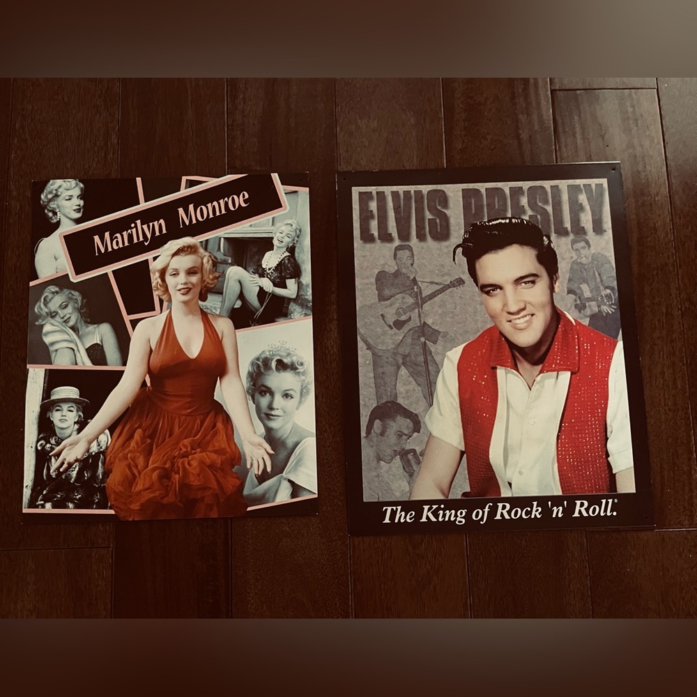 PELVIS Marilyn Monroe & Elvis Presley Vintage metal Posters in Red, Black, White